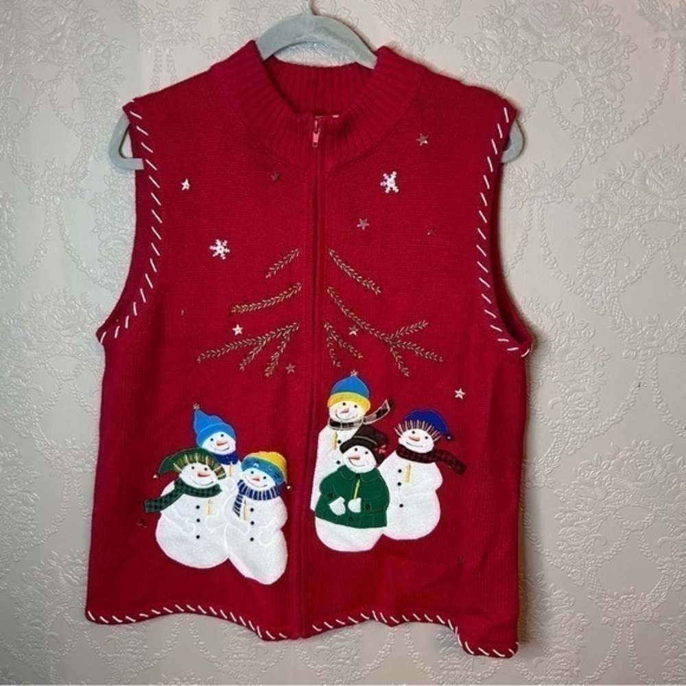 Mercer Street Studio Christmas sweater vest snowmen L great condition